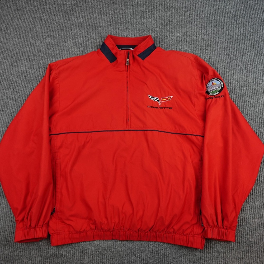 Vintage Corvette Jacket Mens XL Red 1/4 Zip Windbreaker Cutter & Buck